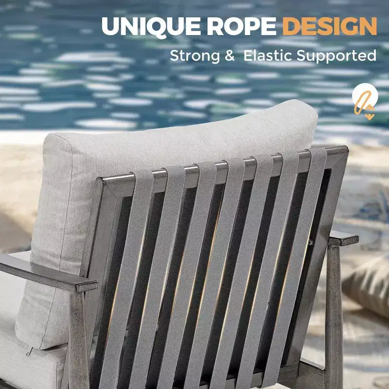 HAPPATIO Ensemble de conversation de jardin 6 pièces en aluminium avec 1 causeuse, table basse, 2 fauteuils pivotants et repose-pieds