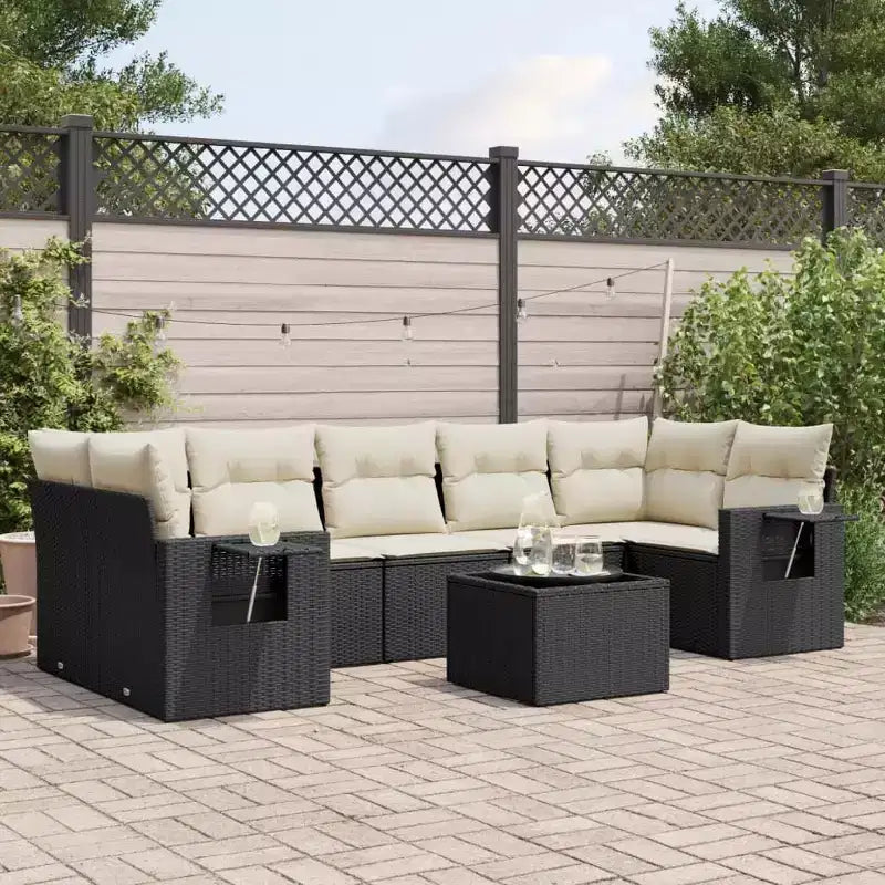 vidaXL Ensemble de canapés de jardin en résine tressée noire avec grands pieds réglables