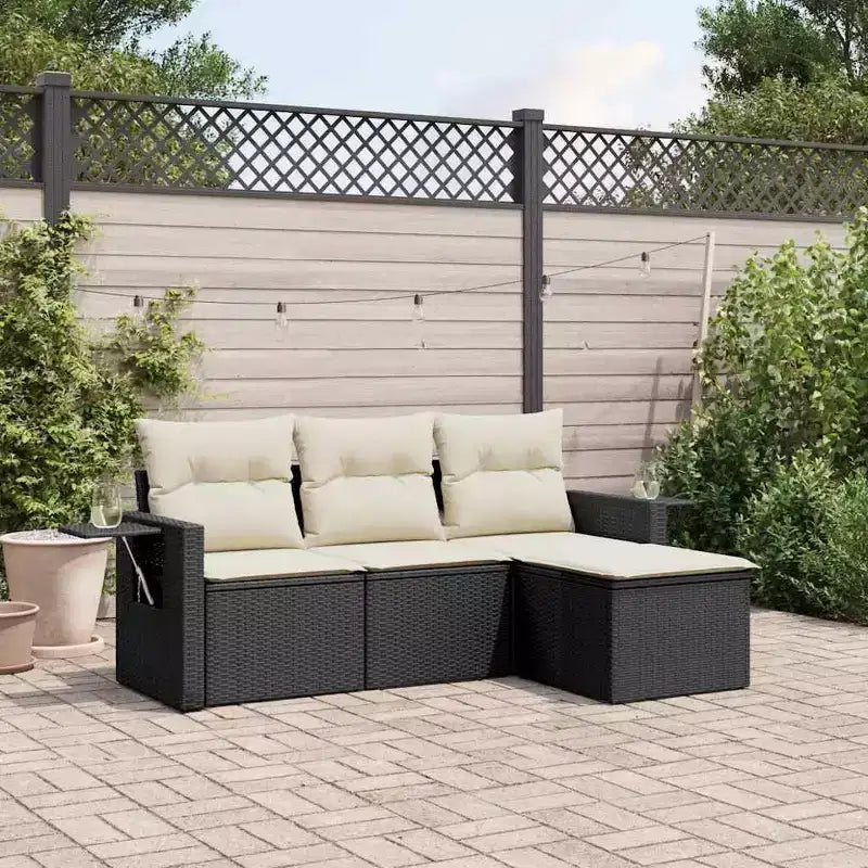 vidaXL Salon de jardin en résine tressée noir, acier enduit de poudre, 4 pièces