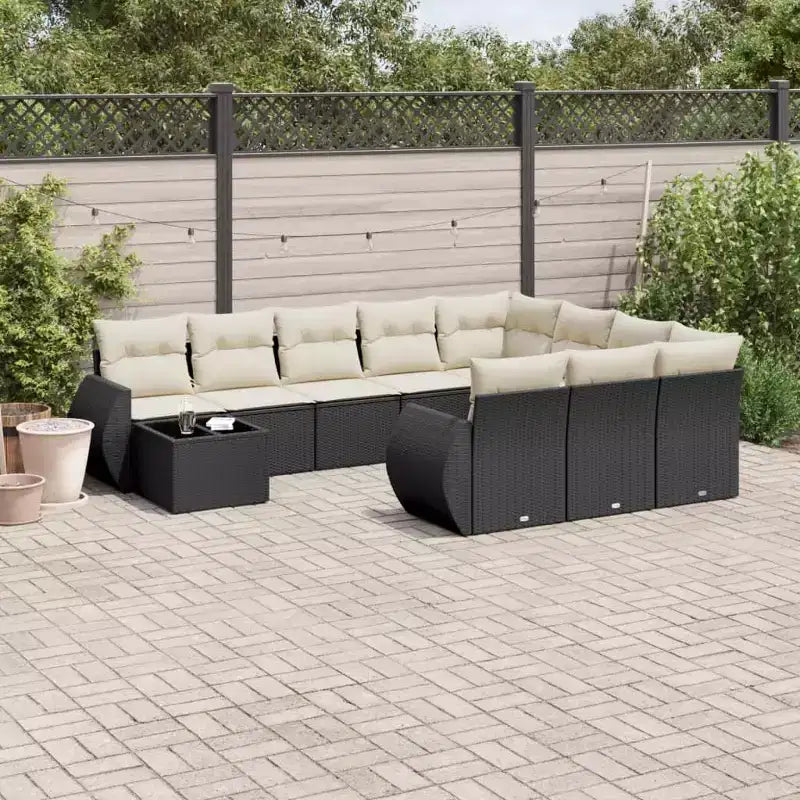 vidaXL Ensemble de canapés de jardin noir, blanc crème