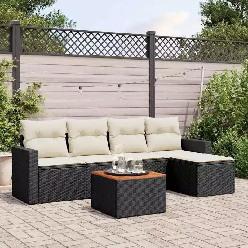 vidaXL Salon de jardin noir en résine tressée 6 pièces modulable