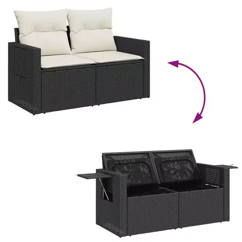 vidaXL Salon de jardin noir en rotin PE, acier poudré, bois d'acacia