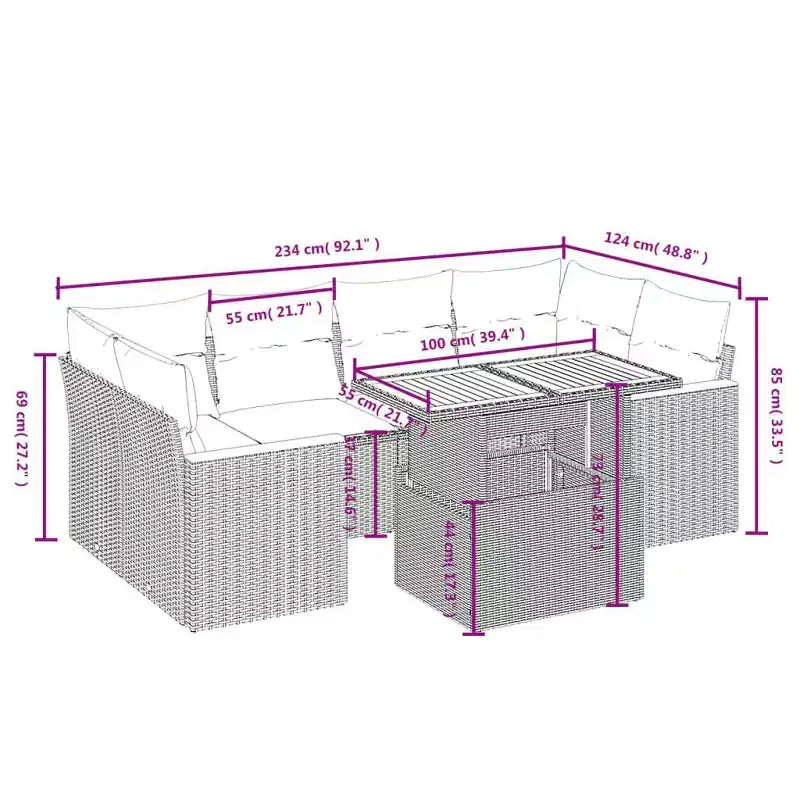 vidaXL Salon de jardin Gris Résine tressée Canapé de jardin modulable