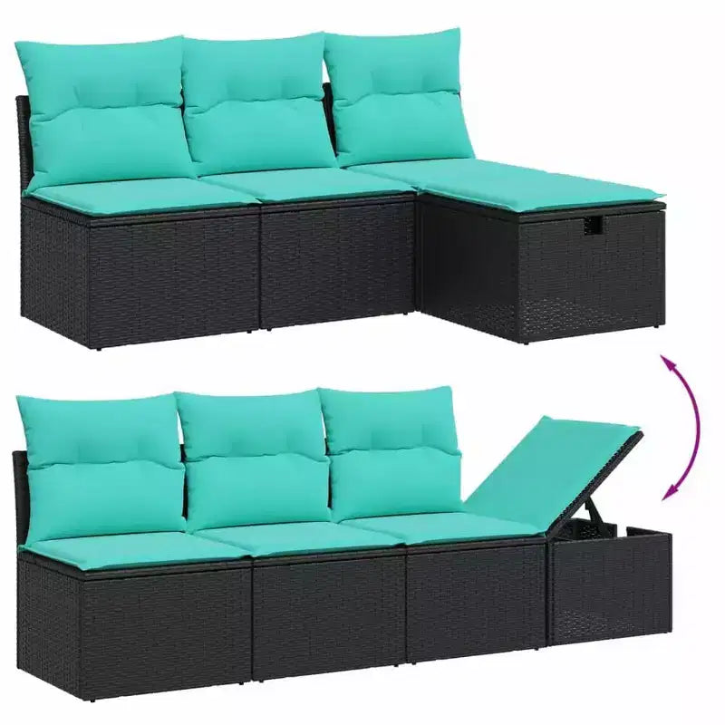 vidaXL Salon de jardin 9 pièces avec coussins Noir et bleu résine tressée