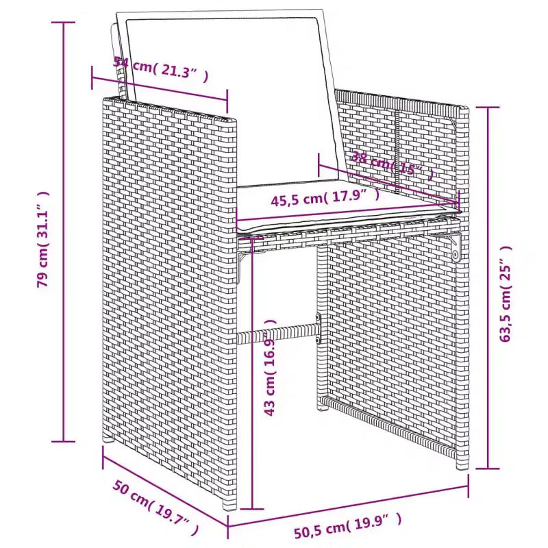 vidaXL Ensemble de salle à manger de patio, table et chaises d'extérieur 7 pièces, en rotin PE gris et bleu marine