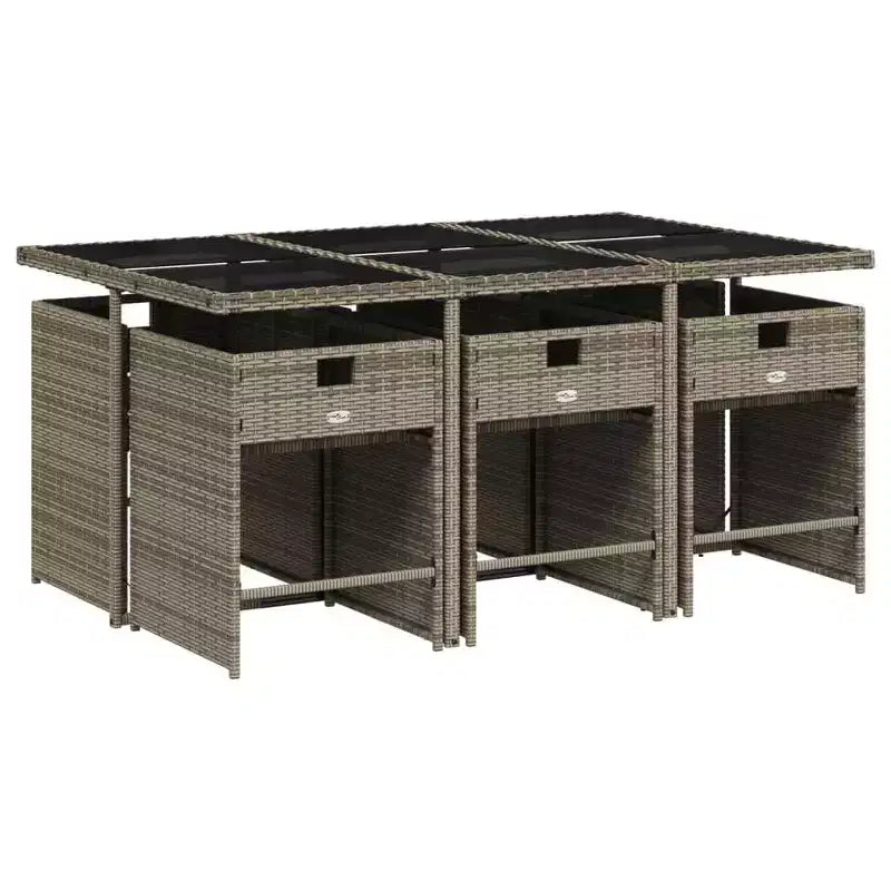 vidaXL Ensemble de salle à manger de patio, table et chaises d'extérieur 7 pièces, en rotin PE gris et bleu marine