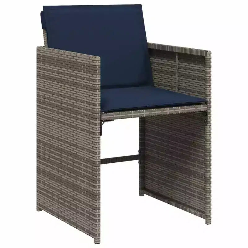 vidaXL Ensemble de salle à manger de patio, table et chaises d'extérieur 7 pièces, en rotin PE gris et bleu marine