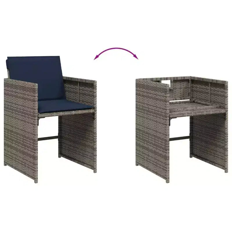 vidaXL Ensemble de salle à manger de patio, table et chaises d'extérieur 7 pièces, en rotin PE gris et bleu marine