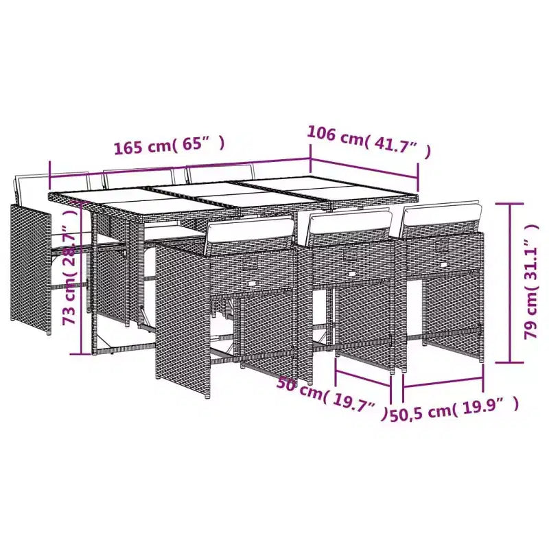 vidaXL Ensemble de salle à manger de patio, table et chaises d'extérieur 7 pièces, en rotin PE gris et bleu marine