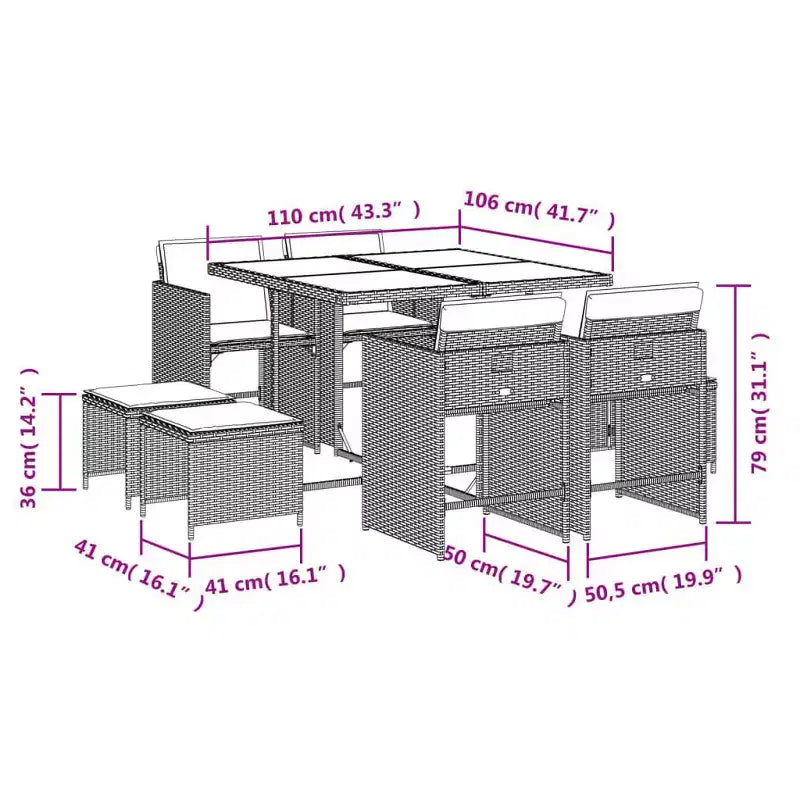 vidaXL Ensemble de salle à manger d'extérieur 8 pcs gris résine tressée grand pliable