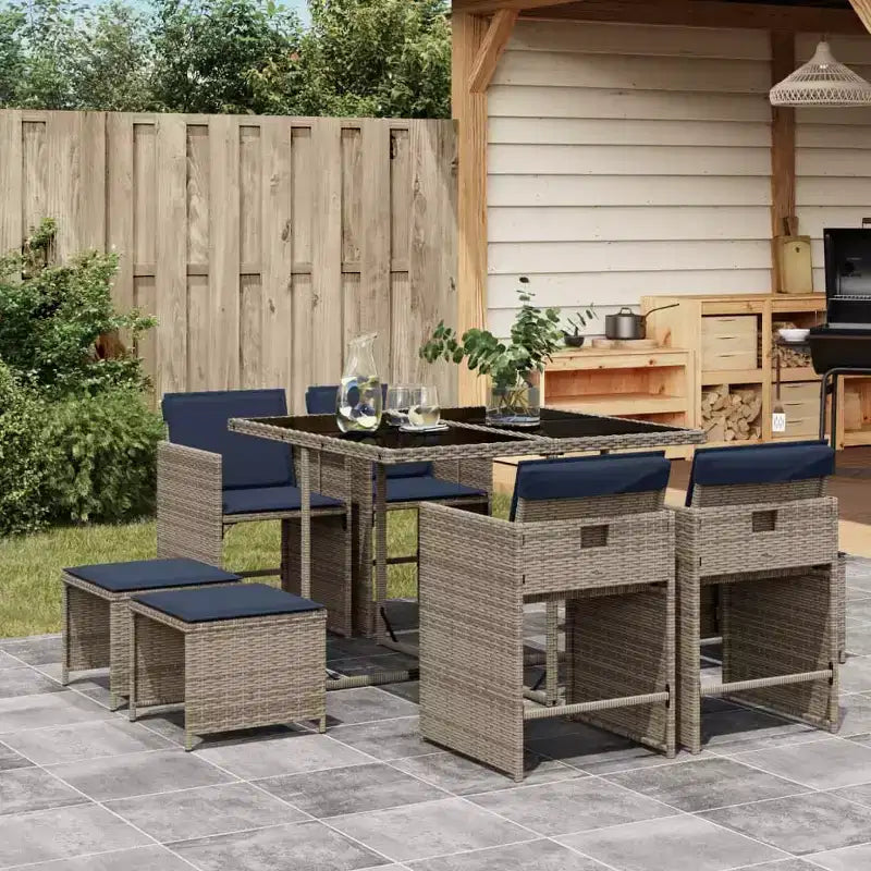 vidaXL Ensemble de salle à manger d'extérieur 8 pcs gris résine tressée grand pliable