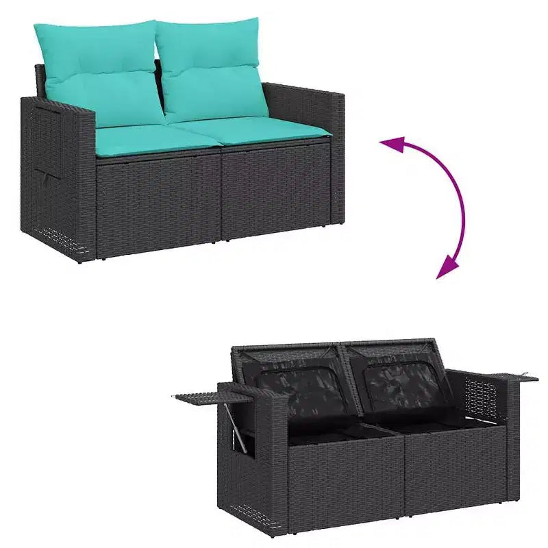 vidaXL Salon de jardin avec coussins Ensemble de conversation 7 pièces Poly rotin Acacia - Noir
