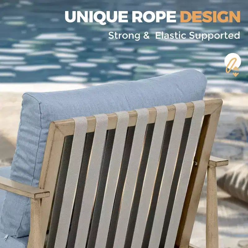 HAPPATIO Salon de jardin 6 pièces en aluminium avec causeuse, fauteuils, table basse et poufs pour jardin et véranda