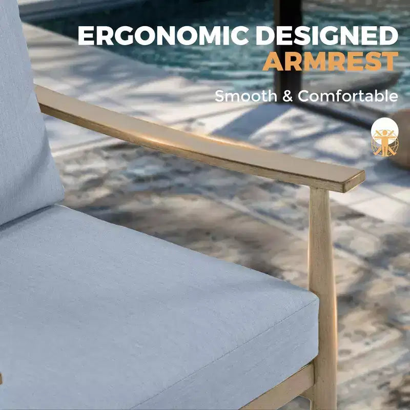 HAPPATIO Salon de jardin 6 pièces en aluminium avec causeuse, fauteuils, table basse et poufs pour jardin et véranda
