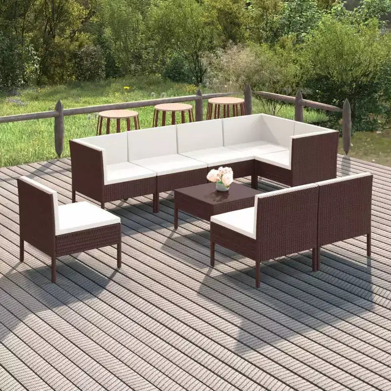 vidaXL Salon de jardin canapé d'angle table en poly rotin marron