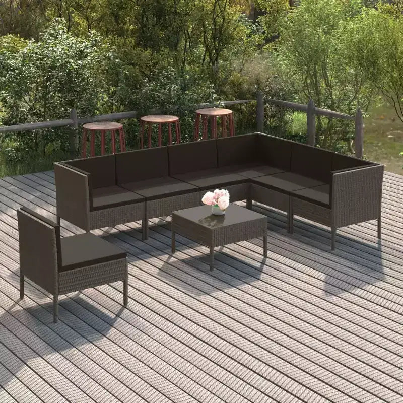 vidaXL Salon de jardin modulaire avec table en résine tressée gris