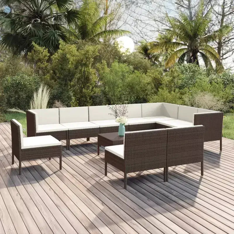 vidaXL Salon de jardin canapé sectionnel en rotin synthétique marron pour terrasse et extérieur