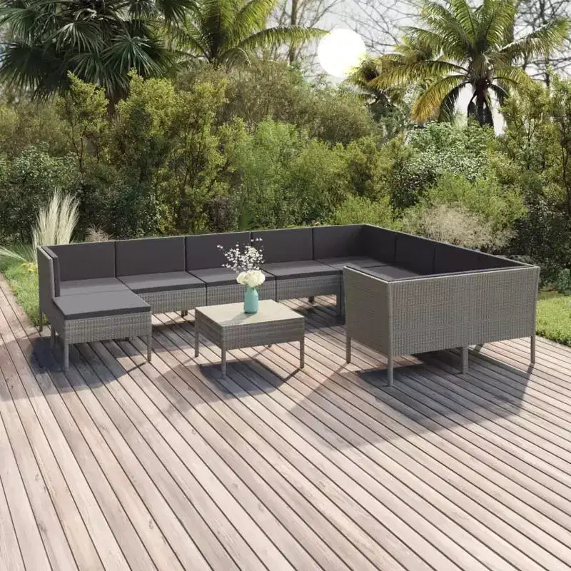 vidaXL Salon de jardin canapé d'angle en résine tressée gris pour terrasse