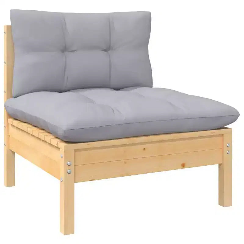 vidaXL Salon de jardin gris Bois de pin massif, tissu 100 % polyester Grande
