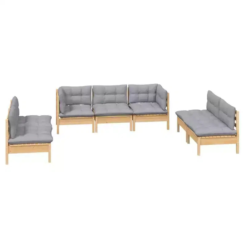 vidaXL Salon de jardin gris Bois de pin massif, tissu 100 % polyester Grande