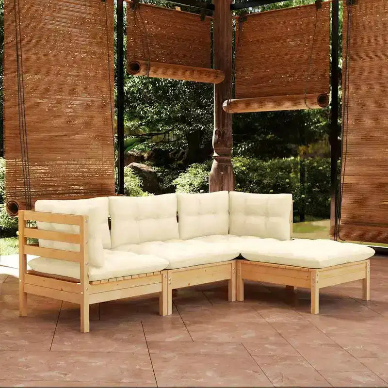 vidaXL Salon de jardin crème Bois de pin massif, tissu (100 % polyester)