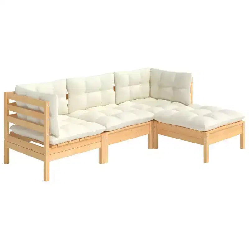 vidaXL Salon de jardin crème Bois de pin massif, tissu (100 % polyester)