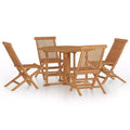 vidaXL 5-Piece Foldable Patio Dining Set - Solid Teak Wood - Weather Resistant Outdoor Furniture - Easy Assembly - Space Saving