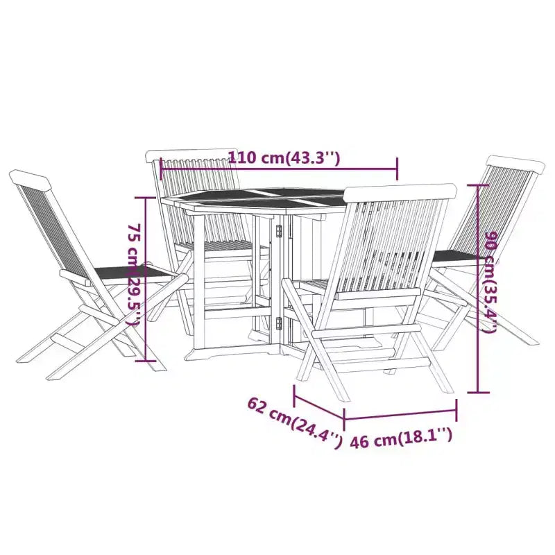 vidaXL Ensemble repas de jardin pliable 5 pièces - Bois de teck massif - Meubles d'extérieur résistants aux intempéries - Facile à assembler - Gain de place
