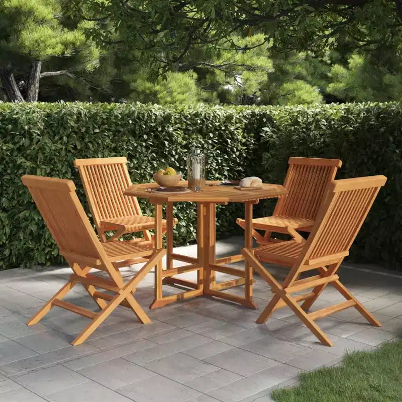 vidaXL Ensemble repas de jardin pliable 5 pièces - Bois de teck massif - Meubles d'extérieur résistants aux intempéries - Facile à assembler - Gain de place