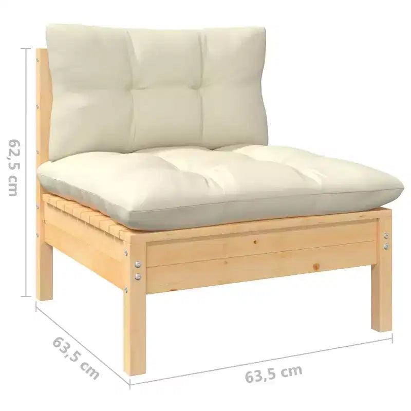 vidaXL Salon de jardin - 8 pièces, mobilier d'extérieur avec coussins crème, construction en pin massif, options de configuration polyvalentes