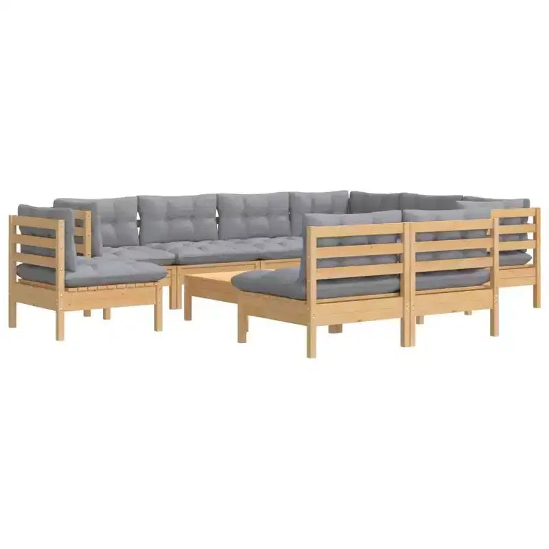 vidaXL Salon de jardin gris Bois de pin massif, tissu (100 % polyester)
