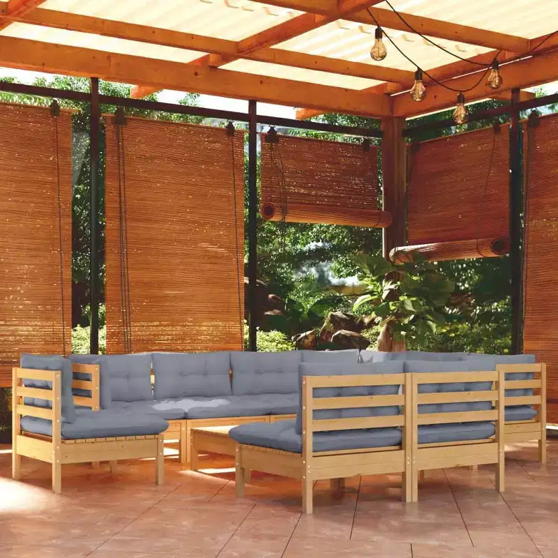 vidaXL Salon de jardin gris Bois de pin massif, tissu (100 % polyester)