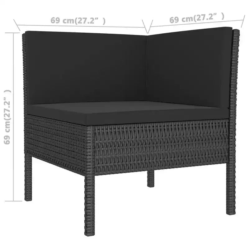 vidaXL Salon de jardin – 11 pièces, avec coussins, en résine tressée et acier thermolaqué, noir