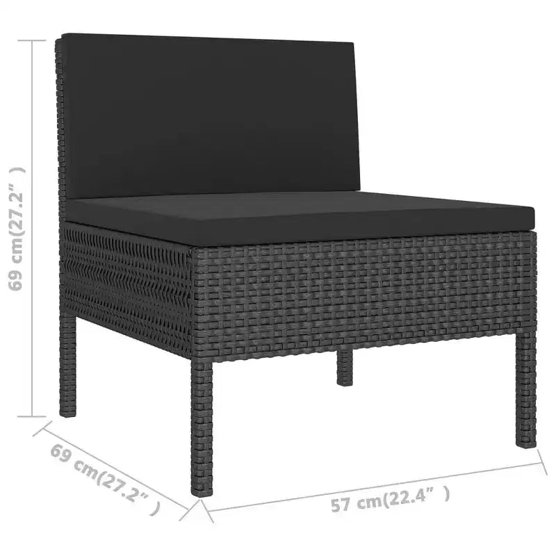 vidaXL Salon de jardin – 11 pièces, avec coussins, en résine tressée et acier thermolaqué, noir