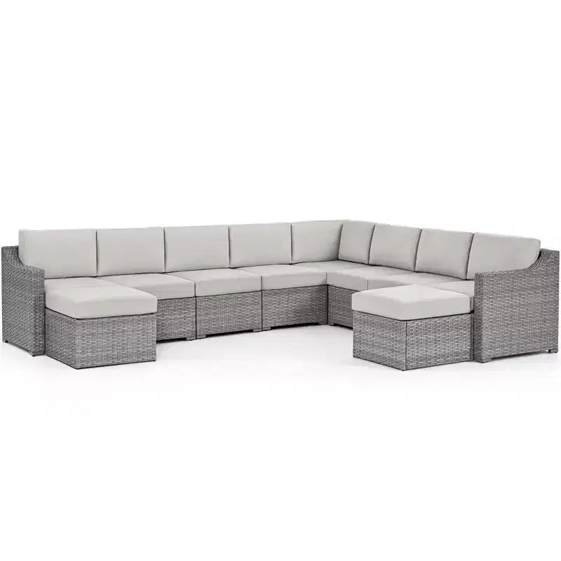 HAPPATIO Ensemble de conversation de terrasse 10 pièces, mobilier de jardin avec plusieurs options de configuration, canapé sectionnel d'extérieur en rotin osier.