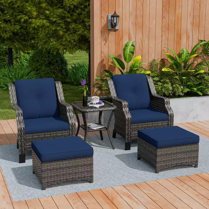 UPTIOT Ensemble de conversation de terrasse en osier 5 pièces avec chaises longues d'extérieur