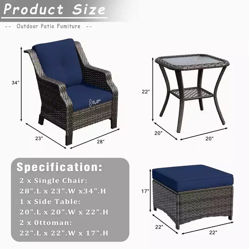 UPTIOT Ensemble de conversation de terrasse en osier 5 pièces avec chaises longues d'extérieur
