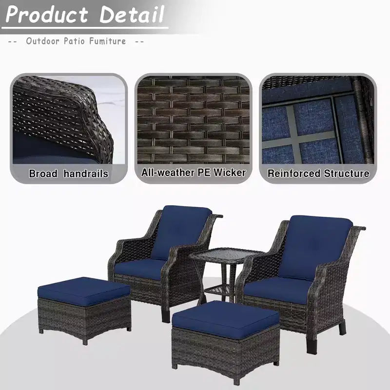 UPTIOT Ensemble de conversation de terrasse en osier 5 pièces avec chaises longues d'extérieur