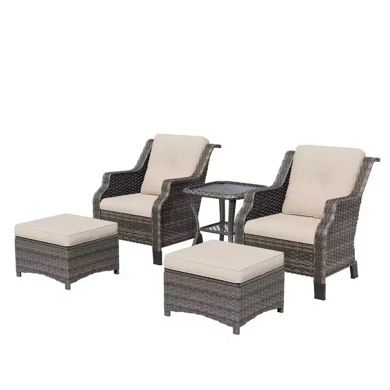 UPTIOT Ensemble de conversation de terrasse en osier 5 pièces avec chaises longues d'extérieur