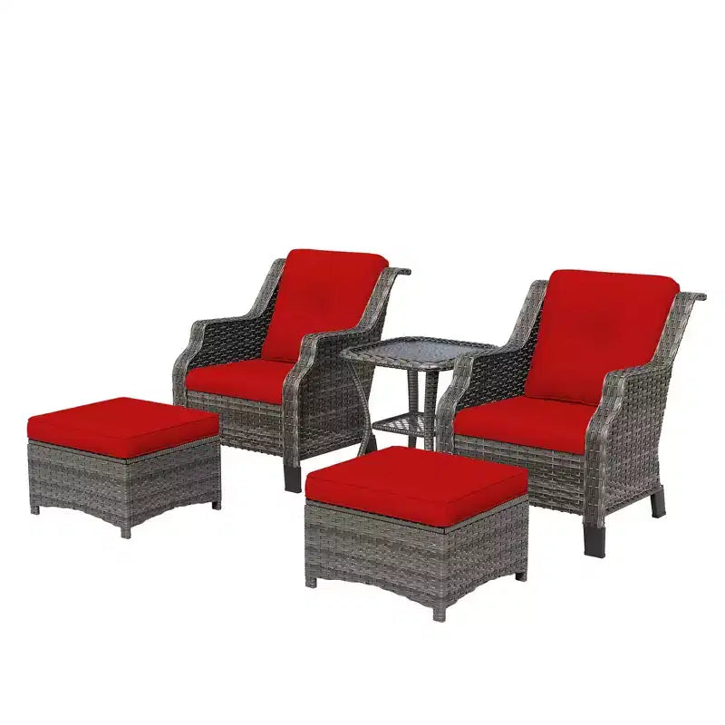 UPTIOT Ensemble de conversation de terrasse en osier 5 pièces avec chaises longues d'extérieur