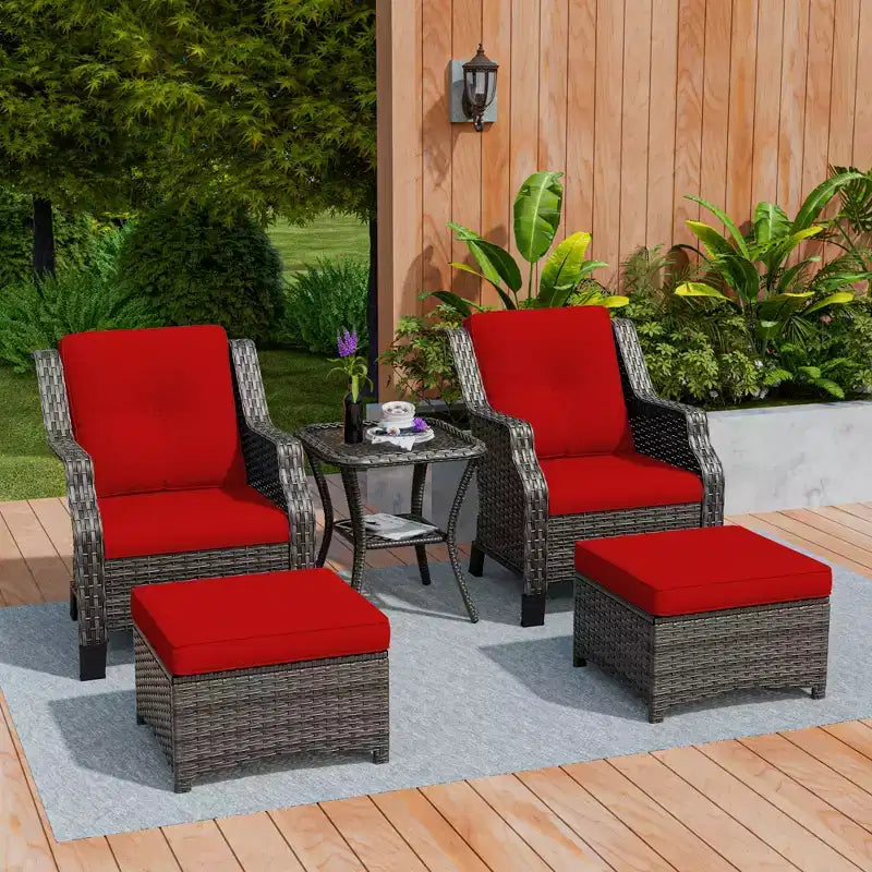 UPTIOT Ensemble de conversation de terrasse en osier 5 pièces avec chaises longues d'extérieur