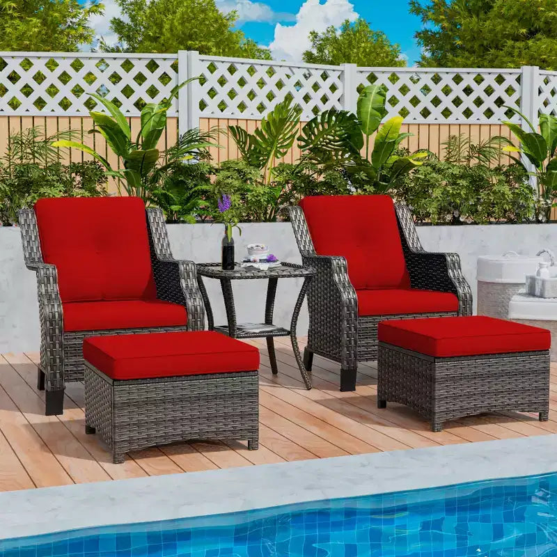 UPTIOT Ensemble de conversation de terrasse en osier 5 pièces avec chaises longues d'extérieur