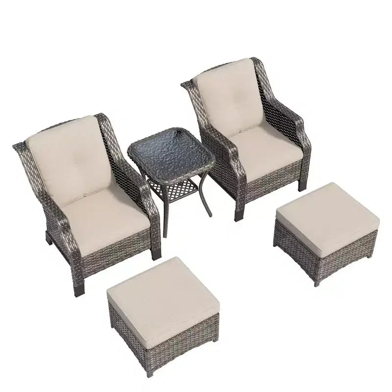 UPTIOT Ensemble de conversation de terrasse en osier 5 pièces avec chaises longues d'extérieur