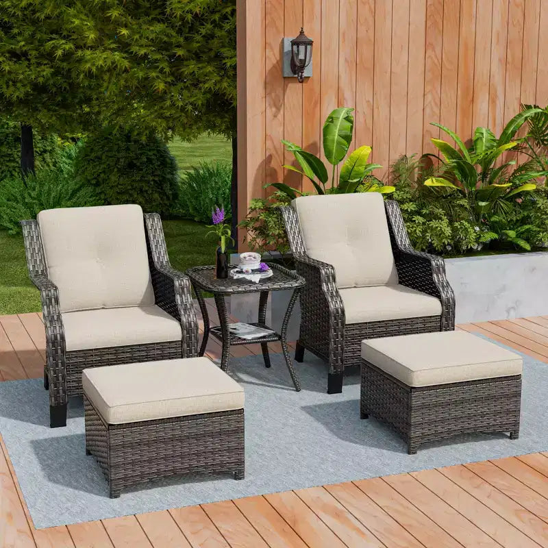 UPTIOT Ensemble de conversation de terrasse en osier 5 pièces avec chaises longues d'extérieur