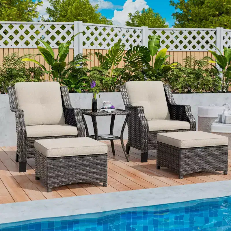 UPTIOT Ensemble de conversation de terrasse en osier 5 pièces avec chaises longues d'extérieur