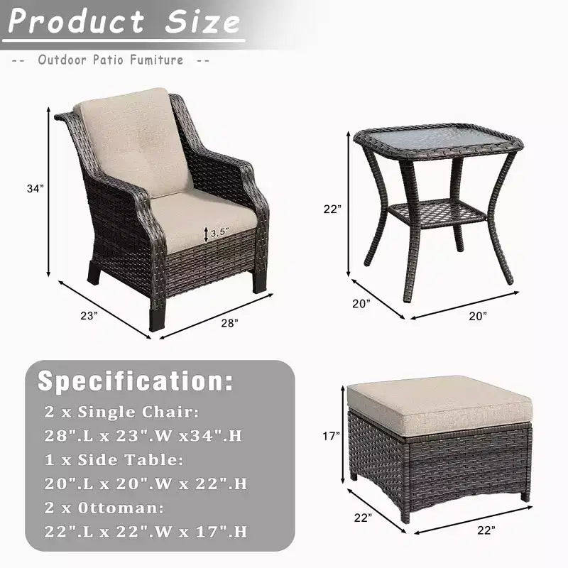 UPTIOT Ensemble de conversation de terrasse en osier 5 pièces avec chaises longues d'extérieur