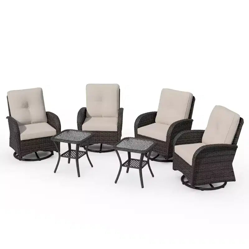 UPTIOT Ensemble de conversation de patio avec 6 fauteuils à bascule pivotants en osier