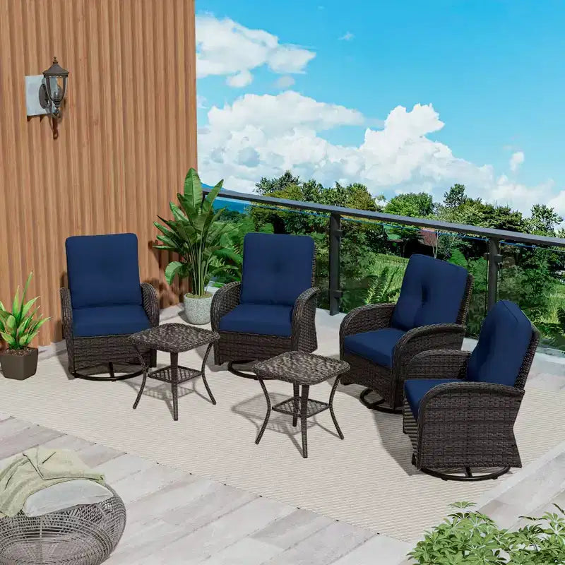 UPTIOT Ensemble de conversation de patio avec 6 fauteuils à bascule pivotants en osier