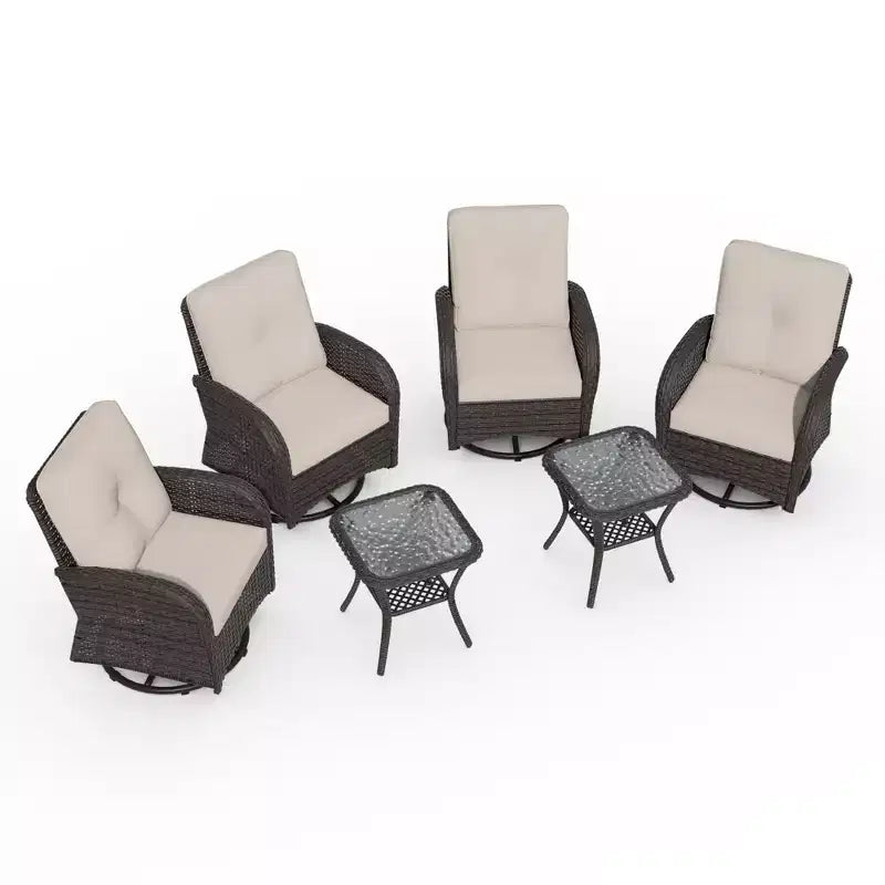 UPTIOT Ensemble de conversation de patio avec 6 fauteuils à bascule pivotants en osier