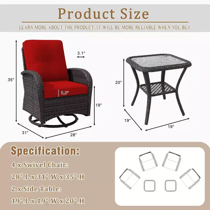 UPTIOT Ensemble de conversation de patio avec 6 fauteuils à bascule pivotants en osier